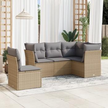 ARDEBO.de - 5-tlg. Garten-Sofagarnitur mit Kissen Beige Poly Rattan