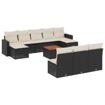 11-tlg. Garten-Sofagarnitur mit Kissen Schwarz Poly Rattan