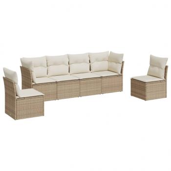 6-tlg. Garten-Sofagarnitur mit Kissen Beige Poly Rattan