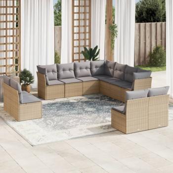 ARDEBO.de - 11-tlg. Garten-Sofagarnitur mit Kissen Beige Poly Rattan