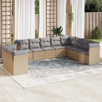 ARDEBO.de - 10-tlg. Garten-Sofagarnitur mit Kissen Beige Poly Rattan