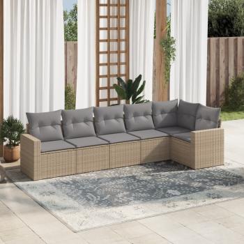 ARDEBO.de - 6-tlg. Garten-Sofagarnitur mit Kissen Beige Poly Rattan