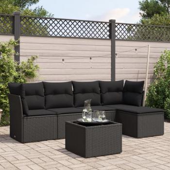 ARDEBO.de - 6-tlg. Garten-Sofagarnitur mit Kissen Schwarz Poly Rattan