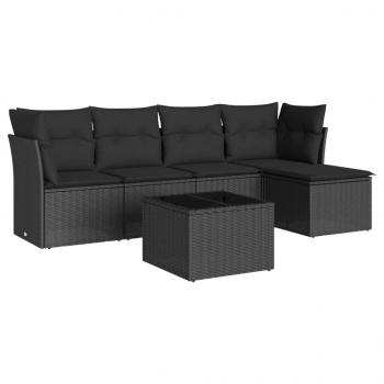 6-tlg. Garten-Sofagarnitur mit Kissen Schwarz Poly Rattan