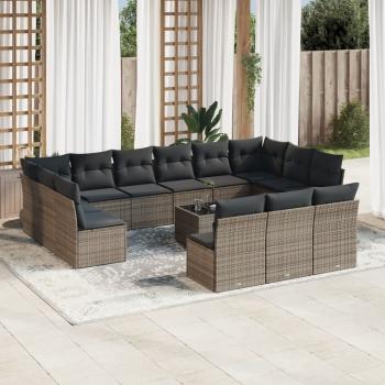 ARDEBO.de - 14-tlg. Garten-Sofagarnitur mit Kissen Grau Poly Rattan