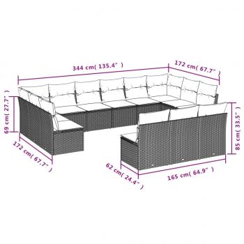 13-tlg. Garten-Sofagarnitur mit Kissen Schwarz Poly Rattan