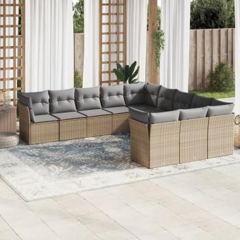 ARDEBO.de - 11-tlg. Garten-Sofagarnitur mit Kissen Beige Poly Rattan