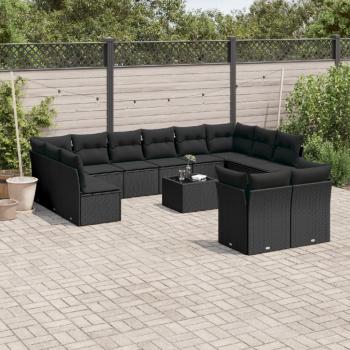 ARDEBO.de - 13-tlg. Garten-Sofagarnitur mit Kissen Schwarz Poly Rattan