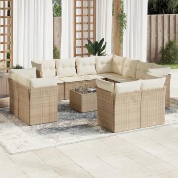 ARDEBO.de - 12-tlg. Garten-Sofagarnitur mit Kissen Beige Poly Rattan