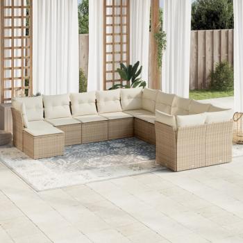 ARDEBO.de - 11-tlg. Garten-Sofagarnitur mit Kissen Beige Poly Rattan