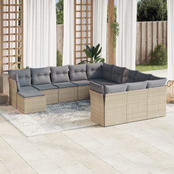 ARDEBO.de - 12-tlg. Garten-Sofagarnitur mit Kissen Beige Poly Rattan