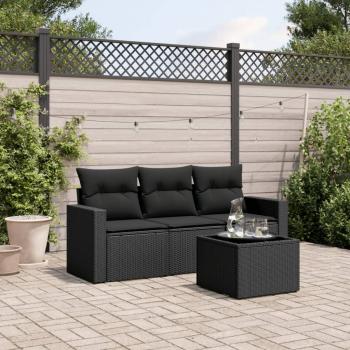 ARDEBO.de - 4-tlg. Garten-Sofagarnitur mit Kissen Schwarz Poly Rattan