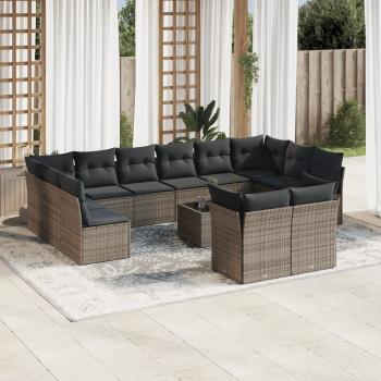 ARDEBO.de - 13-tlg. Garten-Sofagarnitur mit Kissen Grau Poly Rattan