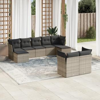 ARDEBO.de - 9-tlg. Garten-Sofagarnitur mit Kissen Grau Poly Rattan