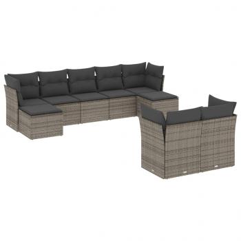 9-tlg. Garten-Sofagarnitur mit Kissen Grau Poly Rattan