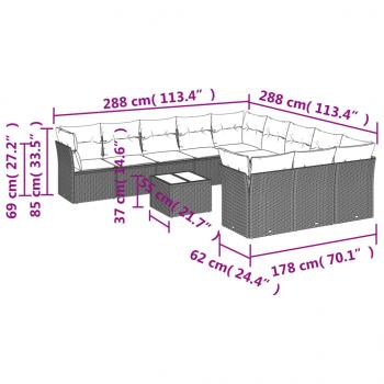 12-tlg. Garten-Sofagarnitur mit Kissen Schwarz Poly Rattan