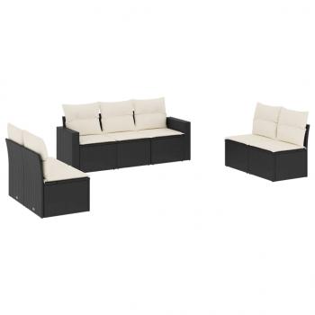 7-tlg. Garten-Sofagarnitur mit Kissen Schwarz Poly Rattan