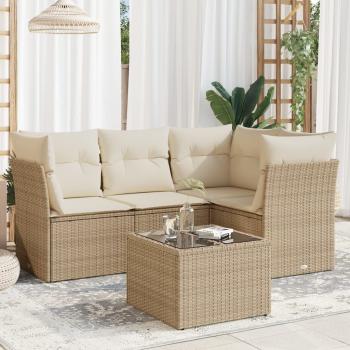 ARDEBO.de - 5-tlg. Garten-Sofagarnitur mit Kissen Beige Poly Rattan