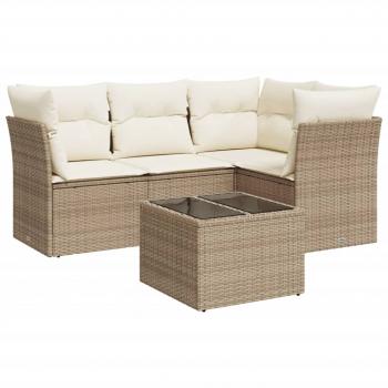 5-tlg. Garten-Sofagarnitur mit Kissen Beige Poly Rattan