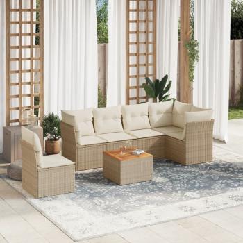 ARDEBO.de - 7-tlg. Garten-Sofagarnitur mit Kissen Beige Poly Rattan