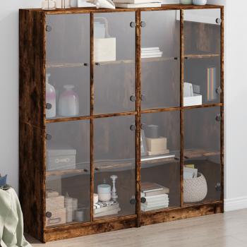 ARDEBO.de - Bücherschrank mit Türen Räuchereiche 136x37x142cm Holzwerkstoff