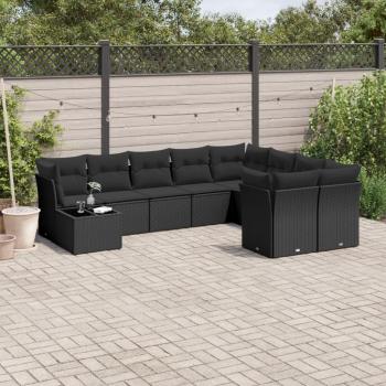 ARDEBO.de - 10-tlg. Garten-Sofagarnitur mit Kissen Schwarz Poly Rattan