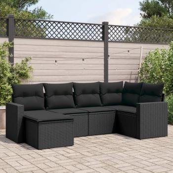 ARDEBO.de - 6-tlg. Garten-Sofagarnitur mit Kissen Schwarz Poly Rattan