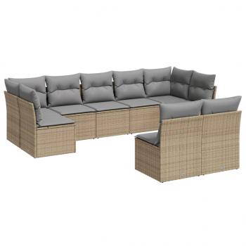 9-tlg. Garten-Sofagarnitur mit Kissen Beige Poly Rattan