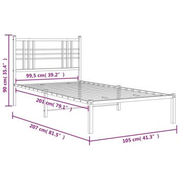 Bettgestell mit Kopfteil Metall Schwarz 100x200 cm