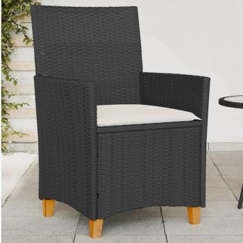 ARDEBO.de - Gartenstühle mit Kissen 2 Stk. Schwarz Poly Rattan Massivholz