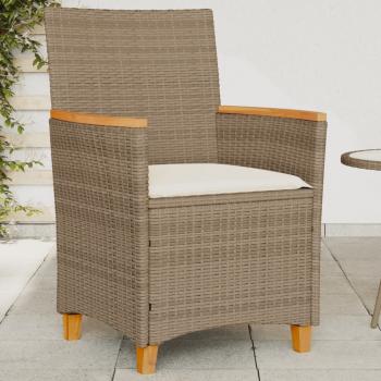 ARDEBO.de - Gartenstühle mit Kissen 2 Stk. Beige Poly Rattan Massivholz