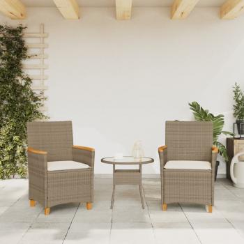 Gartenstühle mit Kissen 2 Stk. Beige Poly Rattan Massivholz