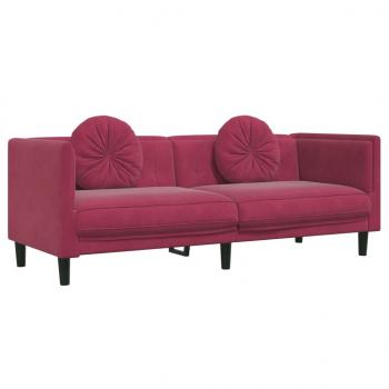 Sofa mit Kissen 3-Sitzer Weinrot Samt