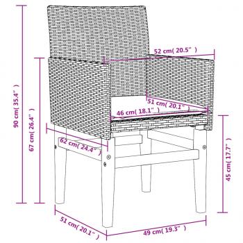 Gartenstühle mit Kissen 2 Stk. Grau Poly Rattan Massivholz