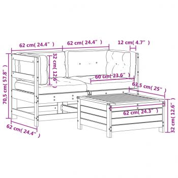 3-tlg. Garten-Lounge-Set mit Kissen Weiß Massivholz Kiefer