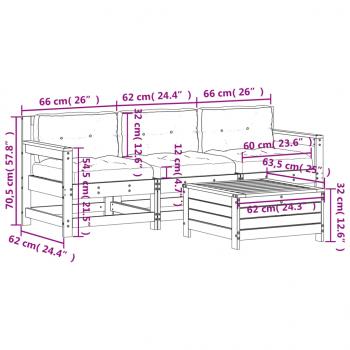 4-tlg. Garten-Lounge-Set mit Kissen Weiß Massivholz Kiefer