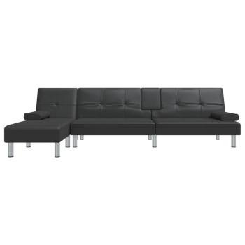 Schlafsofa in L-Form Schwarz 255x140x70 cm Kunstleder