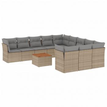 12-tlg. Garten-Sofagarnitur mit Kissen Beige Poly Rattan