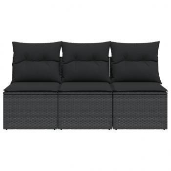 Gartensofa mit Kissen 3-Sitzer Schwarz Poly Rattan