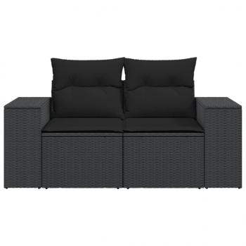 Gartensofa mit Kissen 2-Sitzer Schwarz Poly Rattan