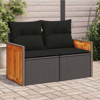 ARDEBO.de - Gartensofa mit Kissen 2-Sitzer Schwarz Poly Rattan