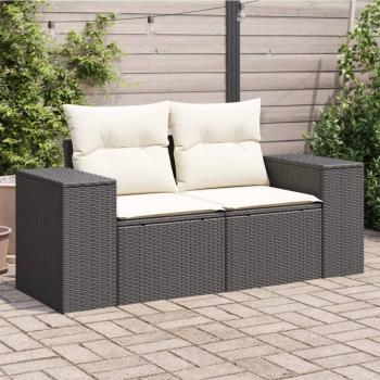 ARDEBO.de - Gartensofa mit Kissen 2-Sitzer Schwarz Poly Rattan