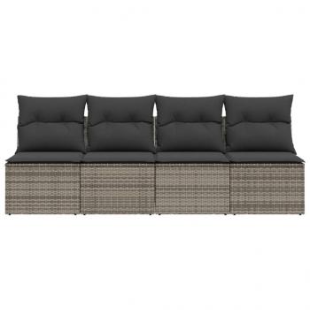 Gartensofa mit Kissen 4-Sitzer Grau Poly Rattan