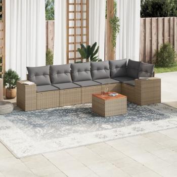 ARDEBO.de - 7-tlg. Garten-Sofagarnitur mit Kissen Beige Poly Rattan