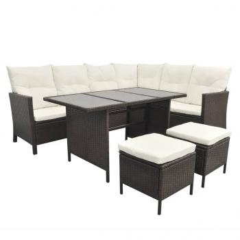 4-tlg. Garten-Lounge-Set mit Auflagen Poly Rattan Braun