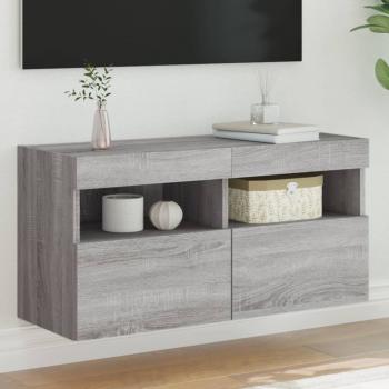 ARDEBO.de - TV-Wandschrank mit LED-Leuchten Grau Sonoma 80x30x40 cm