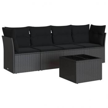 5-tlg. Garten-Sofagarnitur mit Kissen Schwarz Poly Rattan