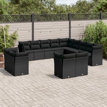 ARDEBO.de - 13-tlg. Garten-Sofagarnitur mit Kissen Schwarz Poly Rattan