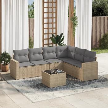 ARDEBO.de - 7-tlg. Garten-Sofagarnitur mit Kissen Beige Poly Rattan