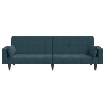 Schlafsofa 2-Sitzer mit 2 Kissen Blau Samt